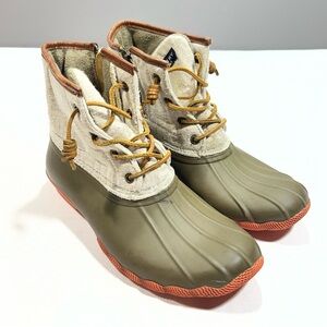 Sperry Olive and Beige Winter Boots